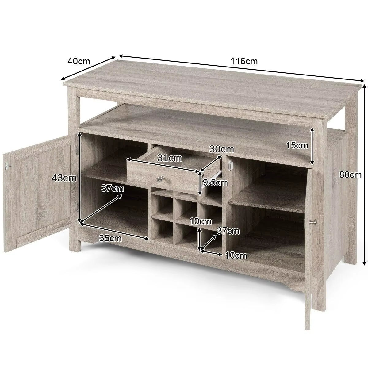 Kitchen Buffet Sideboard Rustic Cupboard Storage Organizer W/Wine Rack