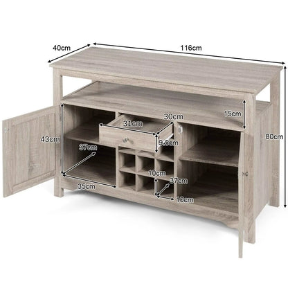 Kitchen Buffet Sideboard Rustic Cupboard Storage Organizer W/Wine Rack