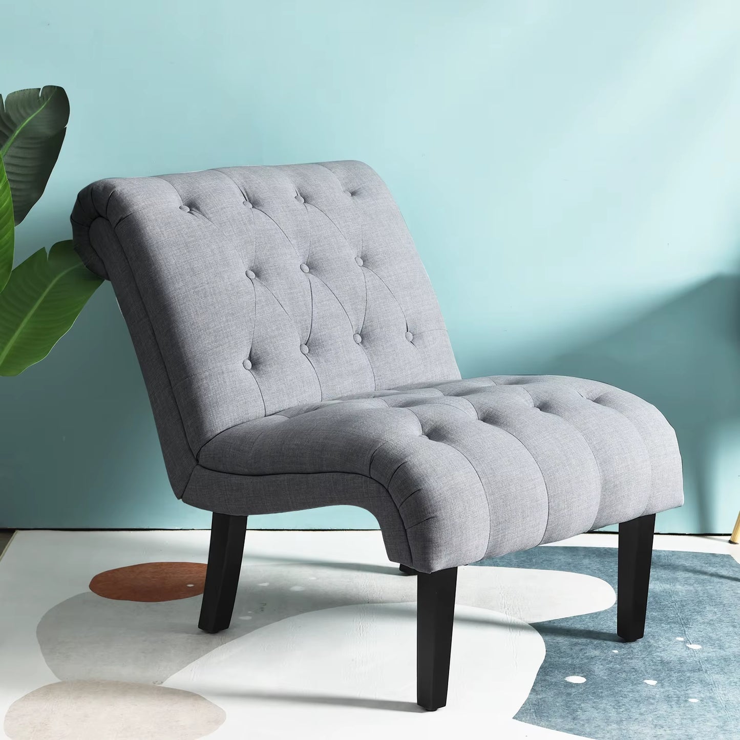 Armless Accent Chair Modern Leisure Chair W/ Solid Wood Legs & Adjustable Foot Pads