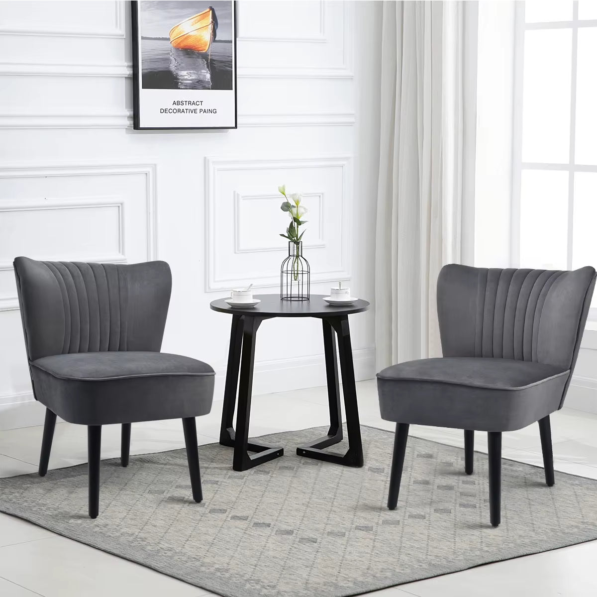 Velvet Accent Chair Set of 2 Modern Leisure Chair with Rubber Wood Legs & Non-Slip Foot Pads