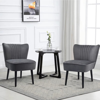 Velvet Accent Chair Set of 2 Modern Leisure Chair with Rubber Wood Legs & Non-Slip Foot Pads