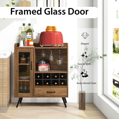 Wooden Wine Cabinet with Removable Wine Rack and Glass Holder