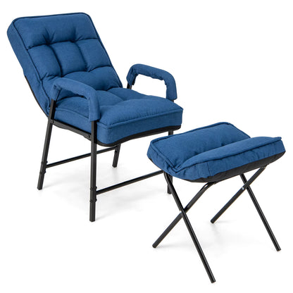 Modern Accent Chair Linen Fabric Arm Chair with Adjustable Backrest & Solid Metal Frame