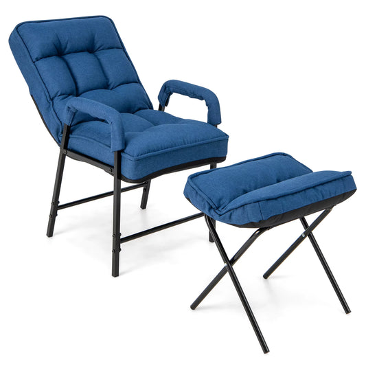 Modern Accent Chair Linen Fabric Arm Chair with Adjustable Backrest & Solid Metal Frame