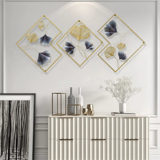 3 Pack Ginkgo Wall Decoration 3D Metal Wall Decor Leaf Wall Background for Living Room Home Office