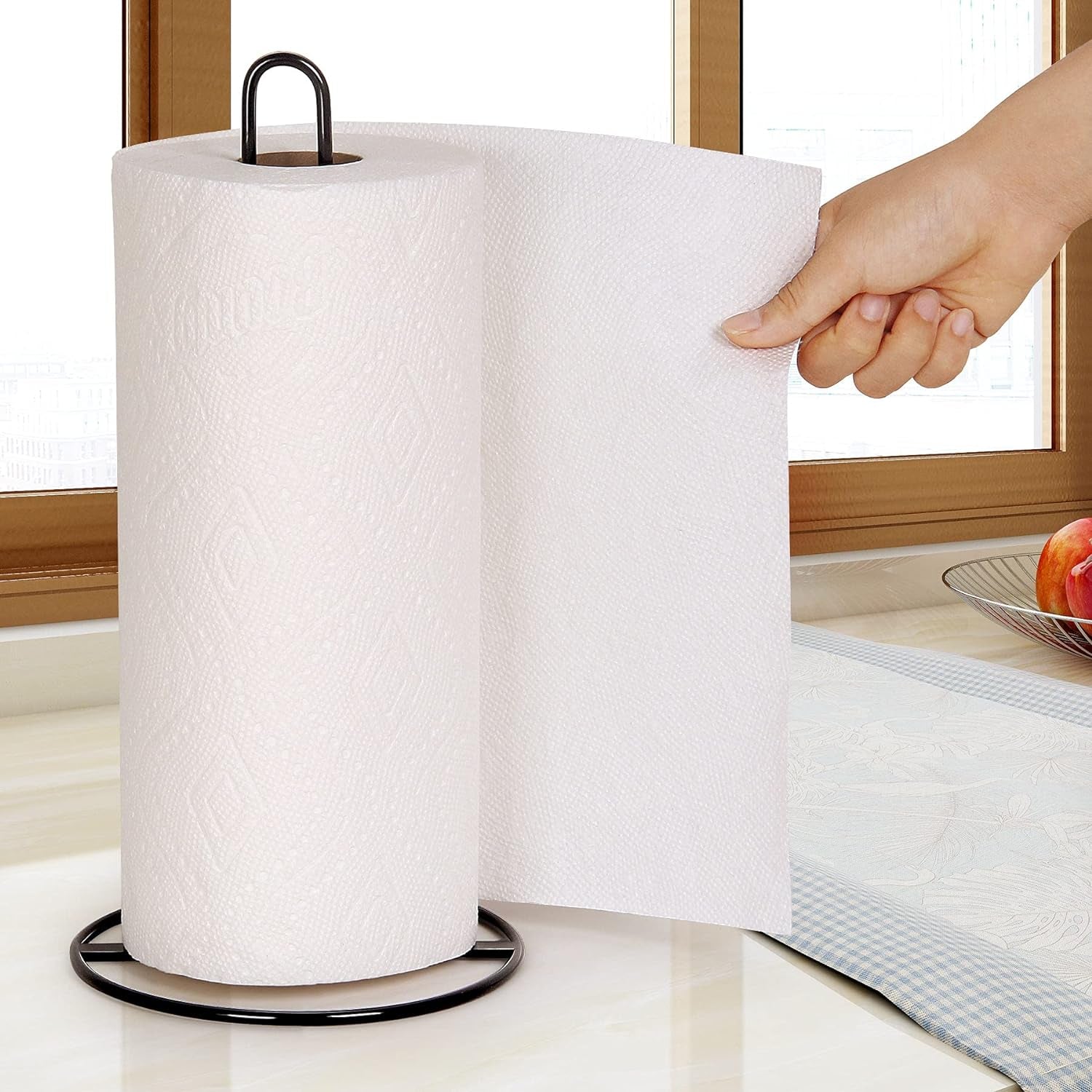 Kitchen Roll Holder Free Standing, , Paper Towel Holder Countertop, Black Kitchen Towel Holders for Standard and Large Sized Rolls, for Kitchen Countertop and Dining Table (Black)