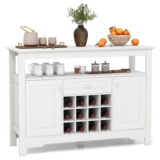 Wooden Storage Cabinet Freestanding Bar Buffet Sideboard with Wine Rack Drawer