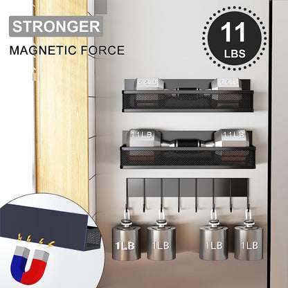 Magnetic Spice Rack for Refrigerator, 3 Pack Magnetic Shelf, Moveable Magnetic Fridge Organizer with 8-Hook Rack, Seasoning Organizer for Kitchen Organization and Storage