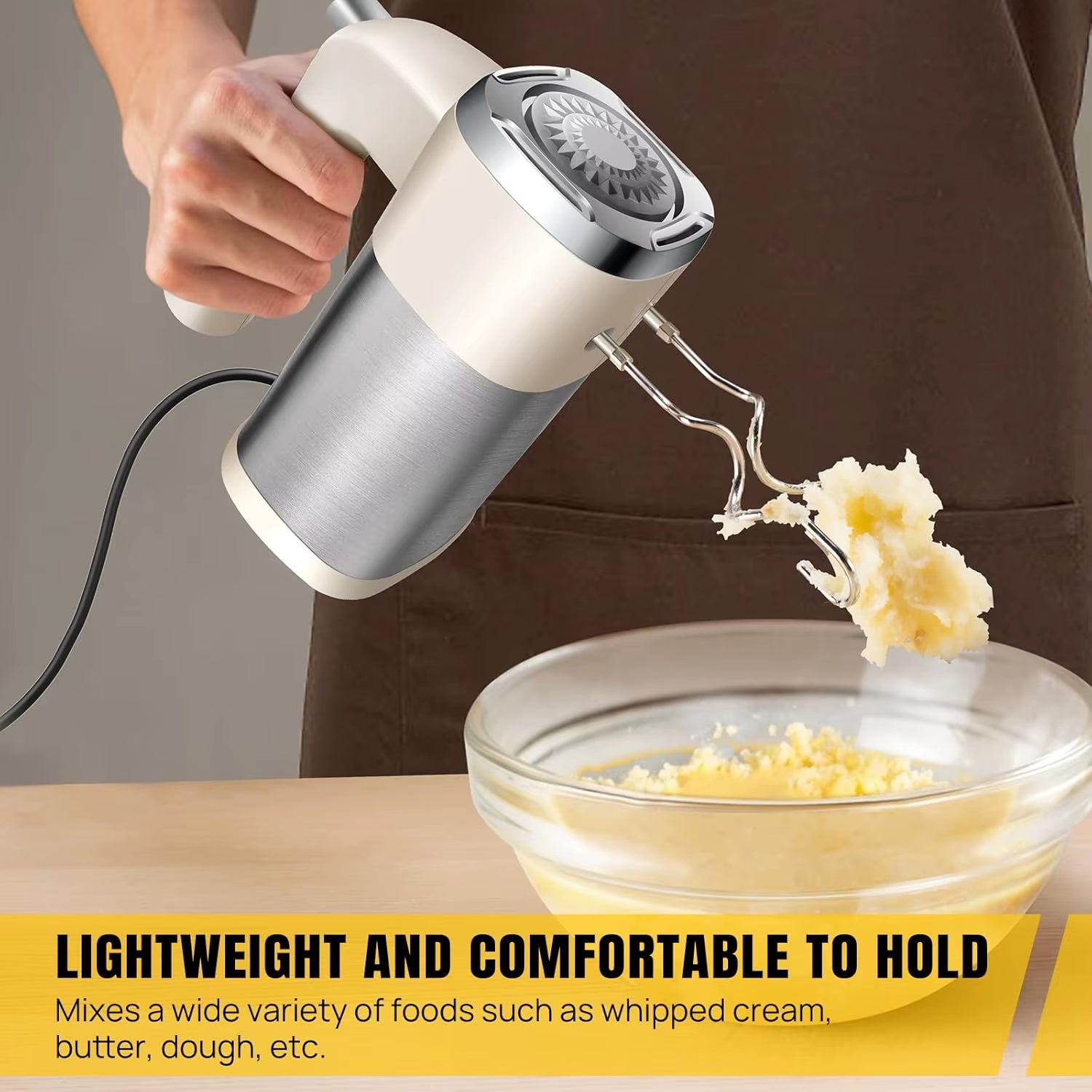 Dayplus Electric Mixer 200W Electric Hand Whisk, 5-Speed with Turbo Button, 4 Stainless Steel Attachments Food Cake Mixer Baking