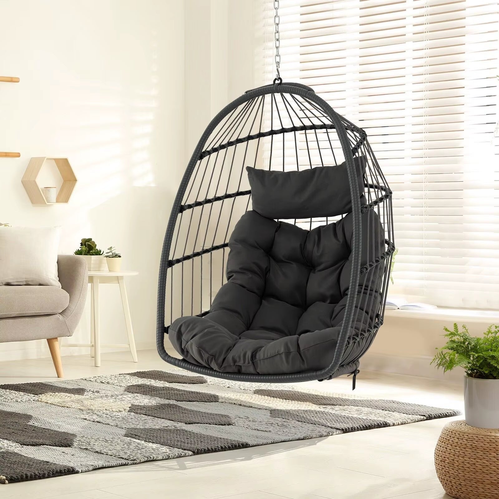 Hanging Egg Chair Egg Swing Hammock Chair W/ Head Pillow & Large Seat Cushion