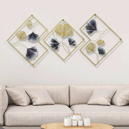 3 Pack Ginkgo Wall Decoration 3D Metal Wall Decor Leaf Wall Background for Living Room Home Office