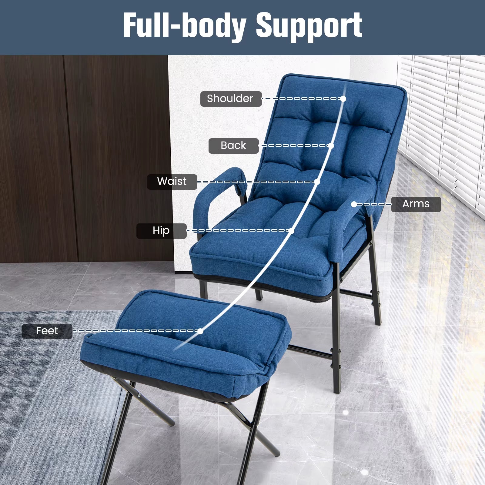 Modern Accent Chair Linen Fabric Arm Chair with Adjustable Backrest & Solid Metal Frame